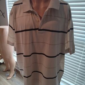 Van Heusen Men's Big & Tall Size XXL White, Tan and Black Striped Polo Shirt